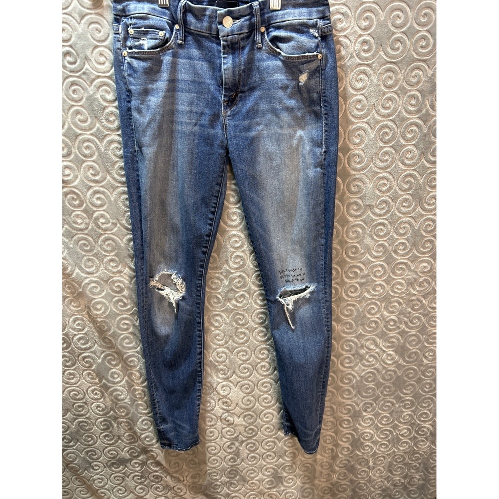 MOTHER The Looker Jeans Size 28 Distressed Blue Wash‎ Furiously Happy